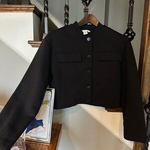 H&M Black Women's Button-Up Semi-Cropped Over Coat - size: XS fits S